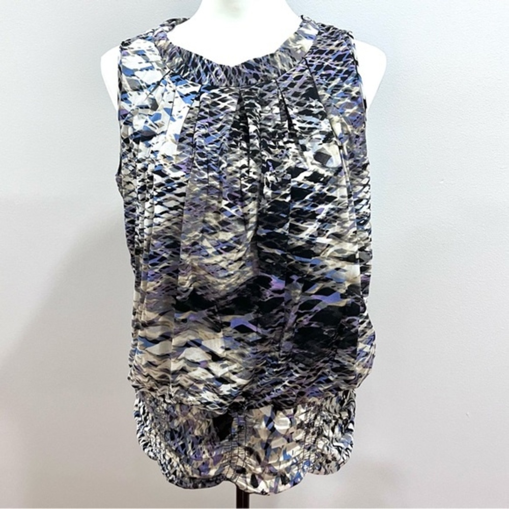 Worthington abstract print pleated and ruched top size large